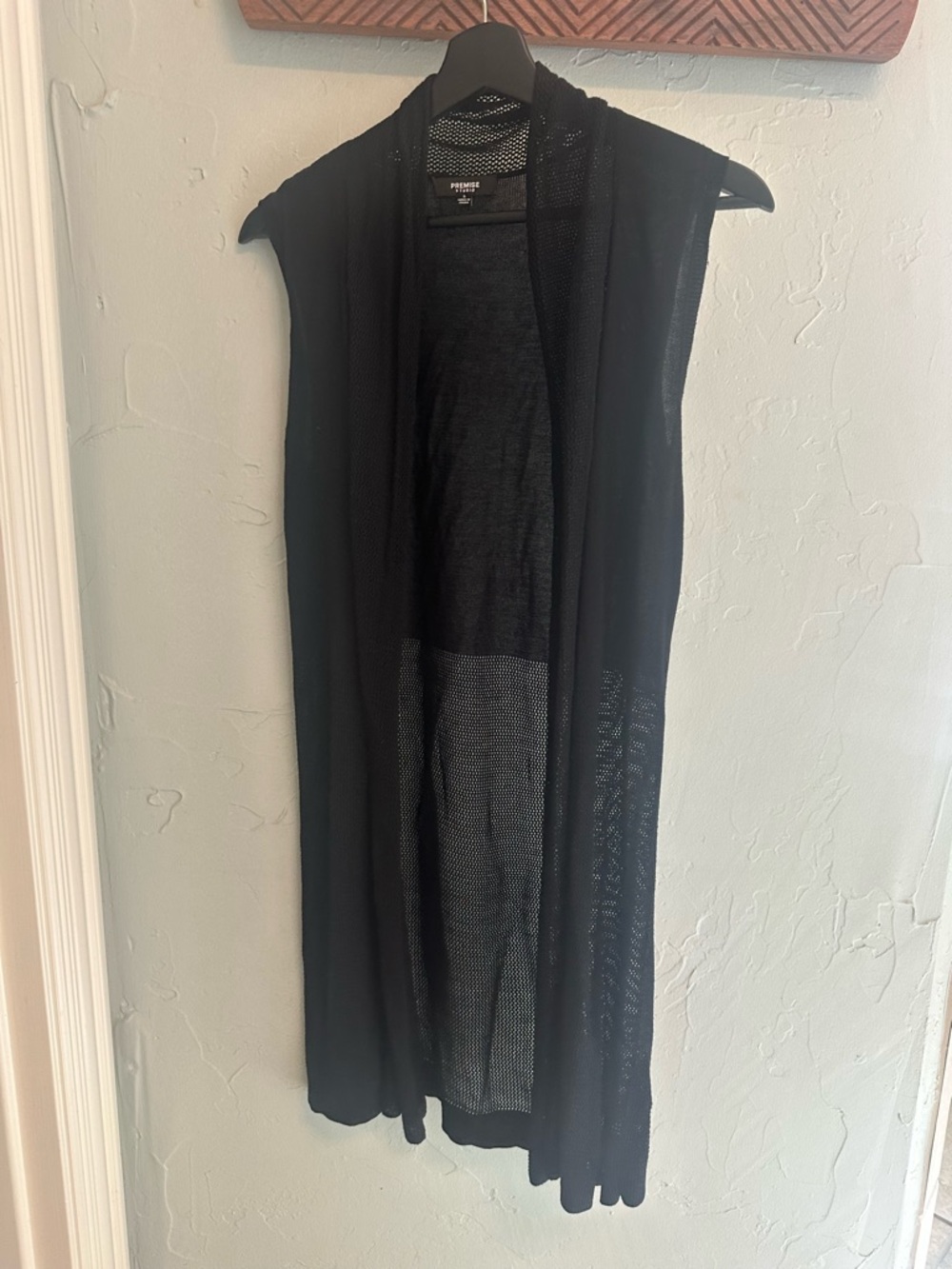 Premise Black Sleeveless Open Front Long Cardigan Vest